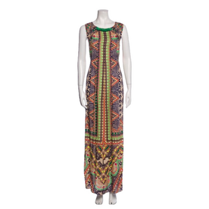 Hemant & Nandita XS Sleeveless Silk Printed Long Dress